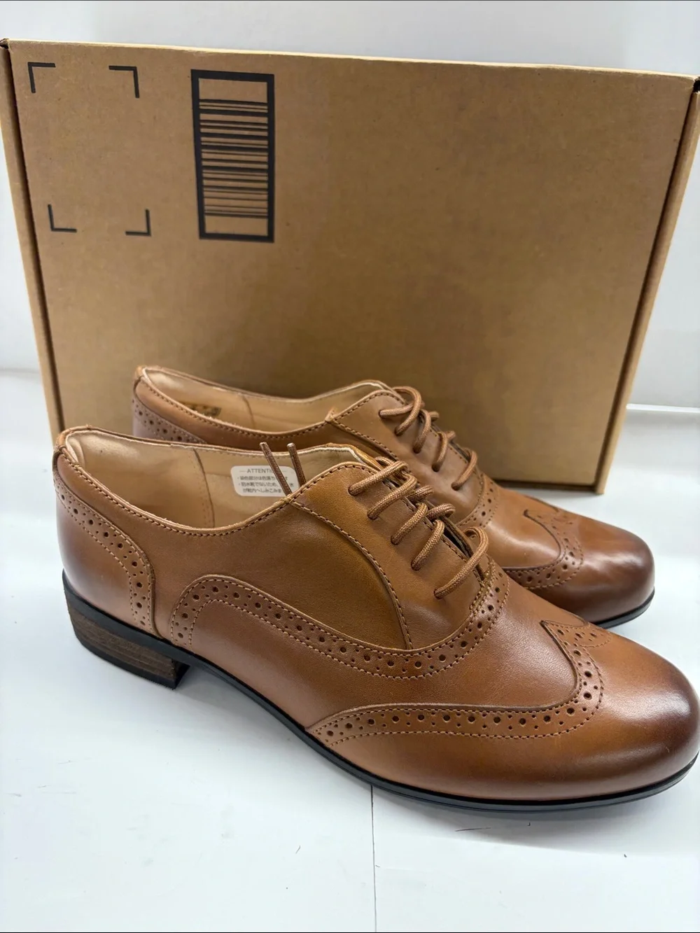 NEW Clarks Women’s Cognac Leather Brogue Oxfords Size 7.5